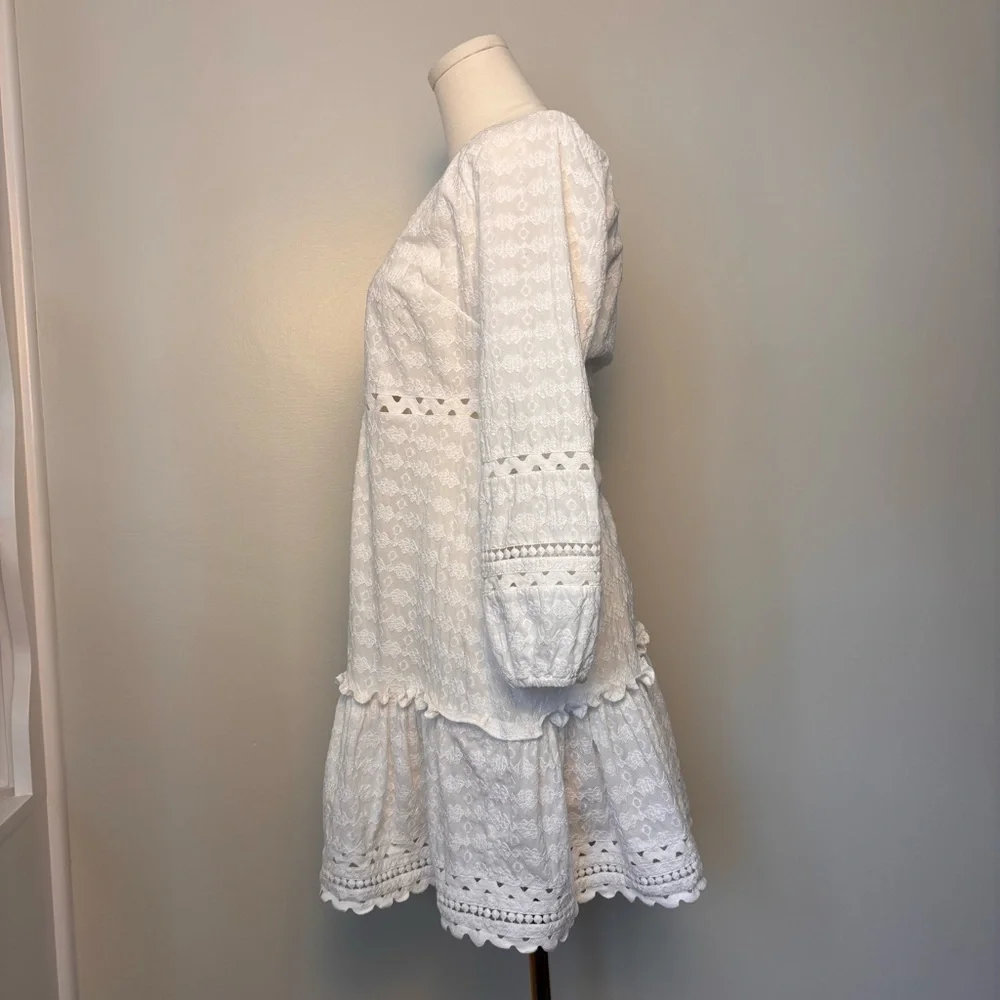 Veronica Beard Daeja V-Neck Eyelet Intricate Lace 3/4 Sleeves Mini Dress Size XS - Picture 6 of 14